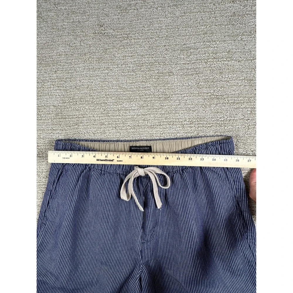 Banana Republic Mens Blue White Striped Linen Cotton 8 Inch Shorts M Drawstring